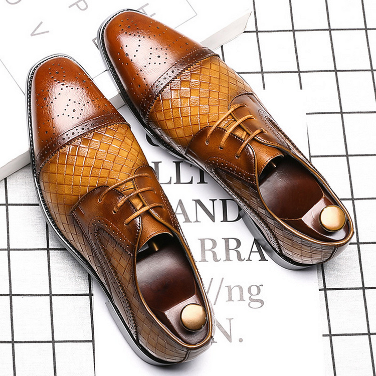 Low-Cut Upper Square Toe Engraved Flower Men's Dress Shoes