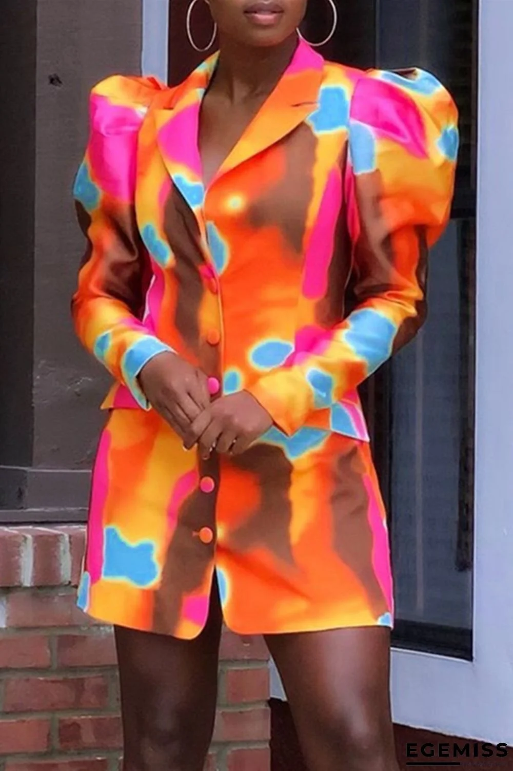 Multicolor Fashion Casual Print Cardigan Turndown Collar Outerwear | EGEMISS