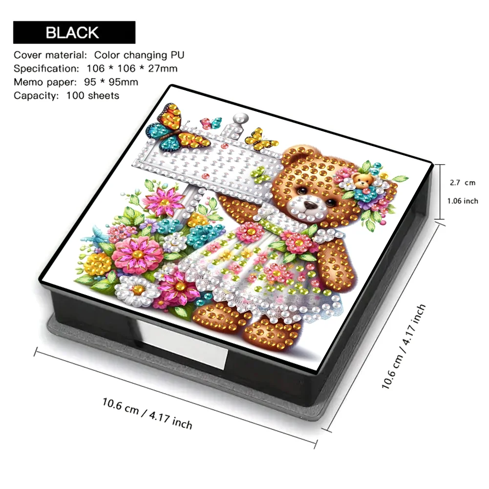 PU Bear Diamond Painting Notecard Box with 160 Sheets of Paper for Adults