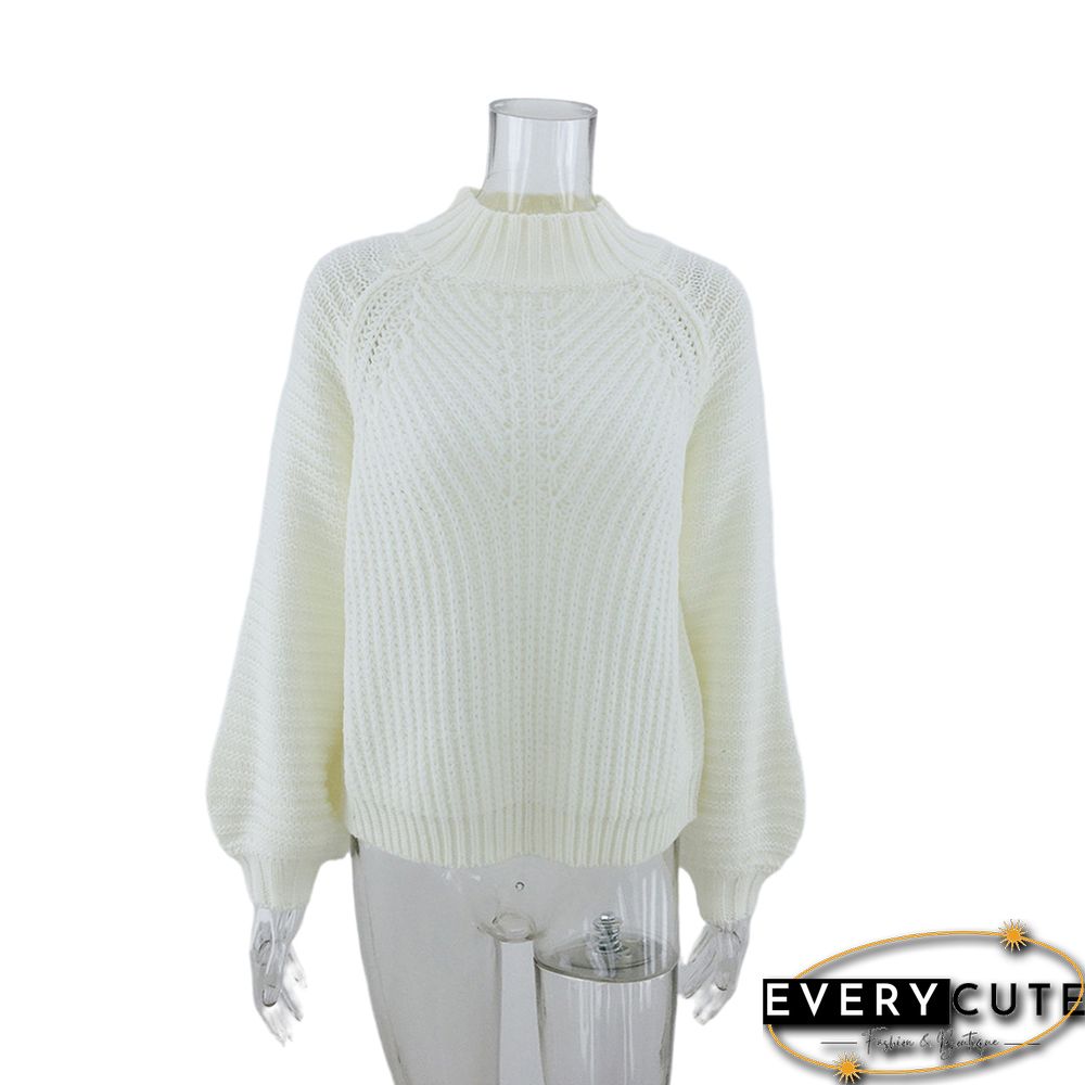 Solid White Knit Pullover Sweater