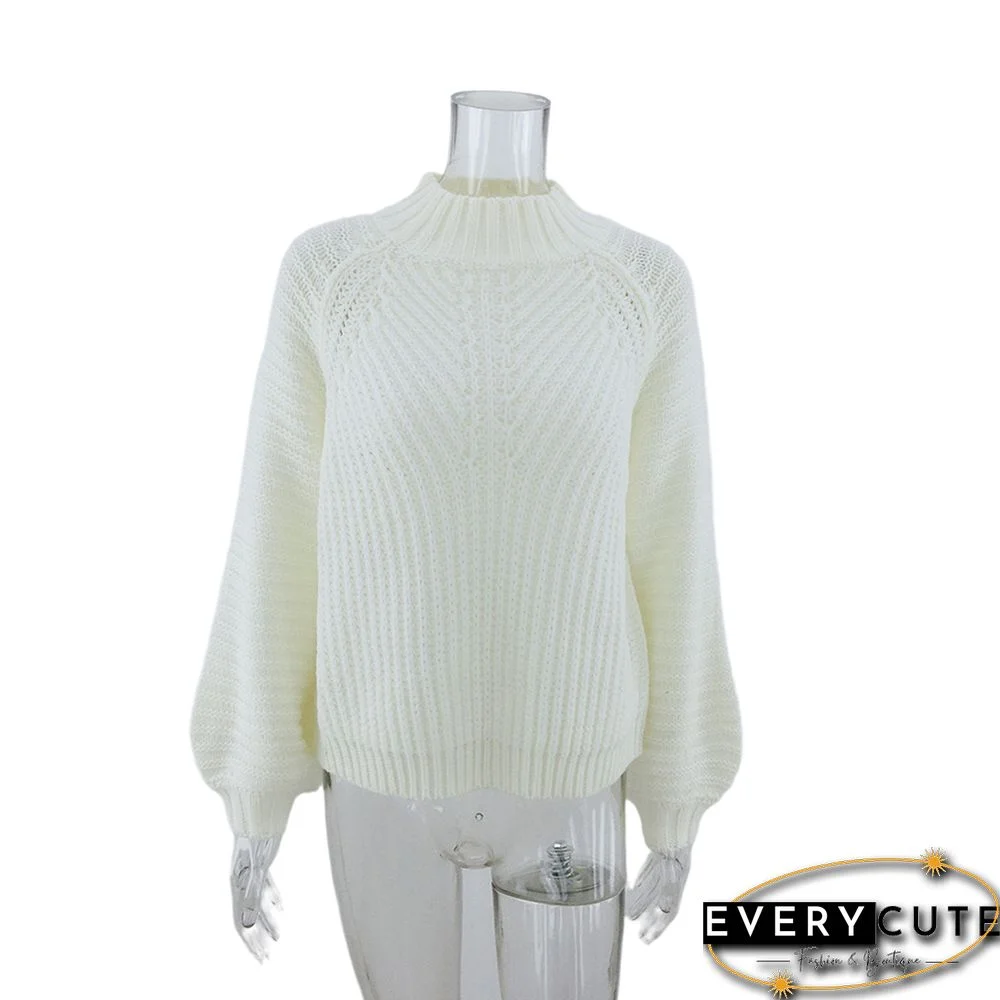 Solid White Knit Pullover Sweater