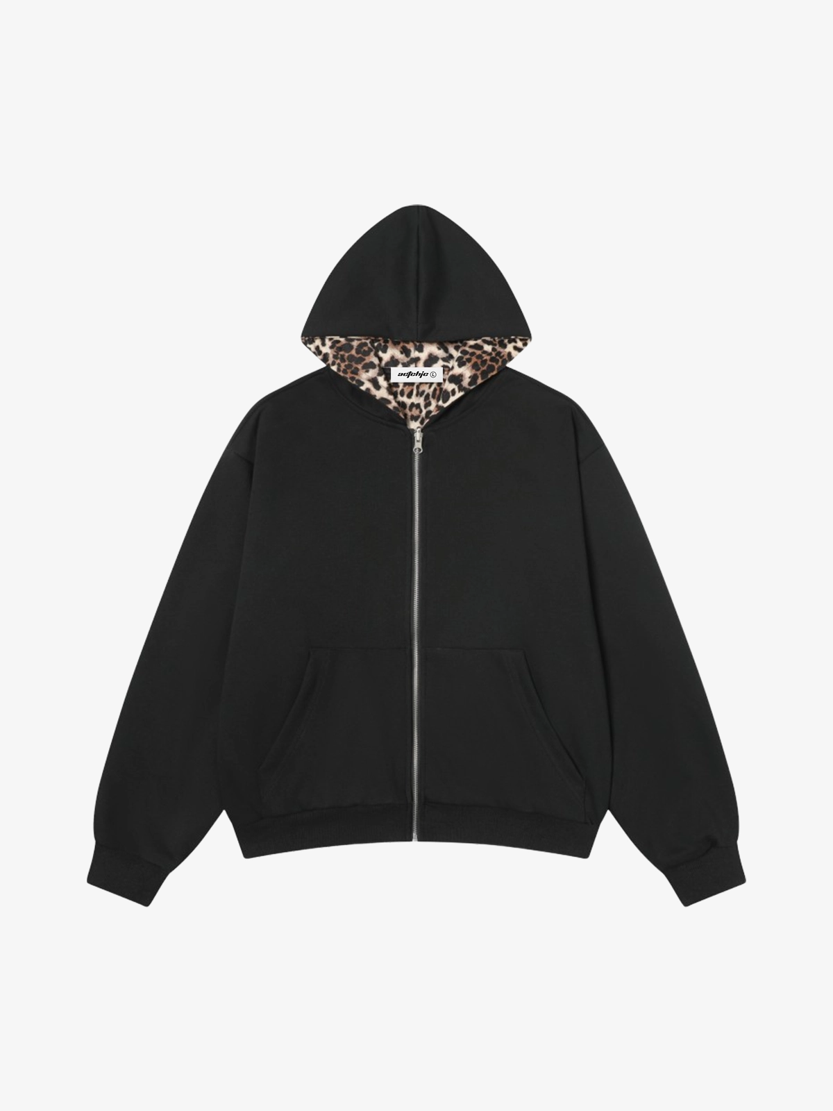 Black Act Chic Reversible Leopard Zip Up Hoodie Front