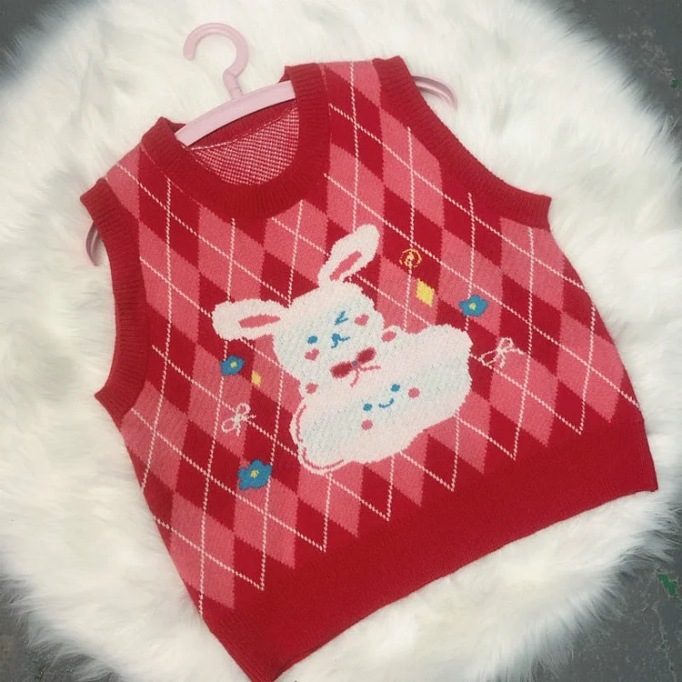 Preppy Style Kawaii Bunny Bear Winter Lolita Knitted Vest BE066