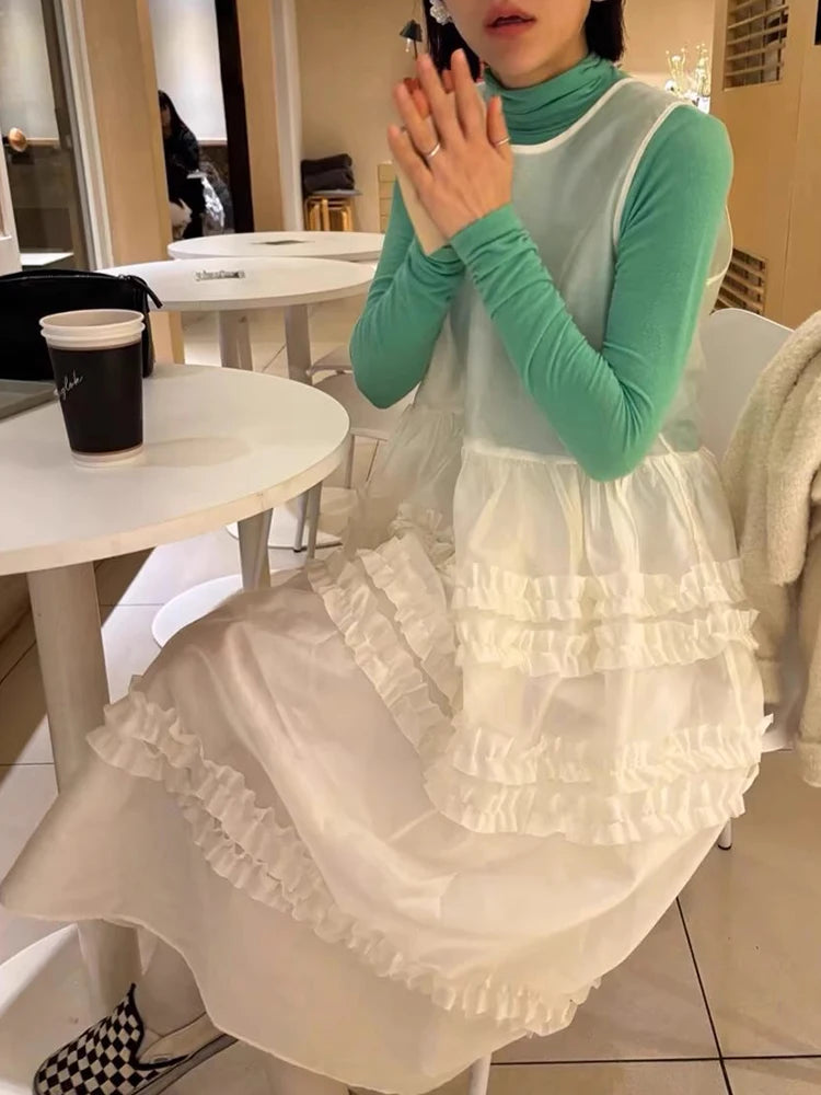 Llyge Spliced Fungus Vestidos Loose Round Neck Vestido Sleeveless Tank Dress Korean Casual Dresses Spring 2025 New Ropa Mujer llyge