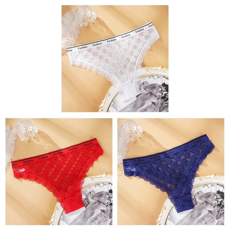 Fashion Lace Hollow Briefs Comfortable And Soft Panties Women's Sexy Close-Fitting Panties Low Rise 3PCS Underwear Lingerie