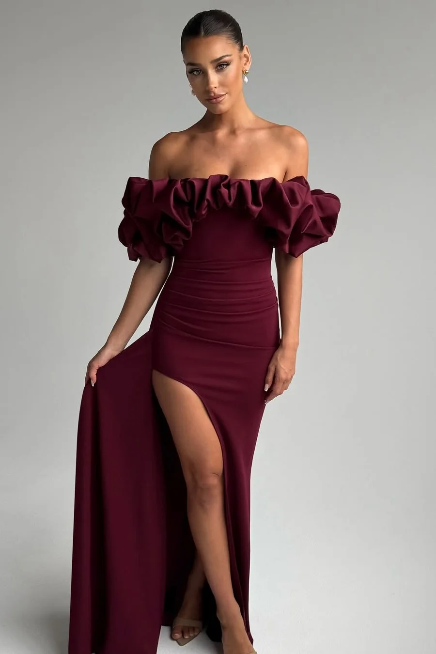 Daisda Sleeveless Strapless Off-Shoulders Mermaid Prom Dress With Split