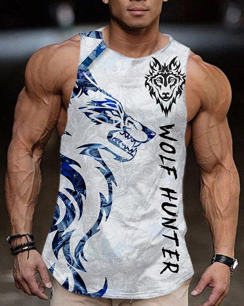 Men's Wolf Print Casual Vest