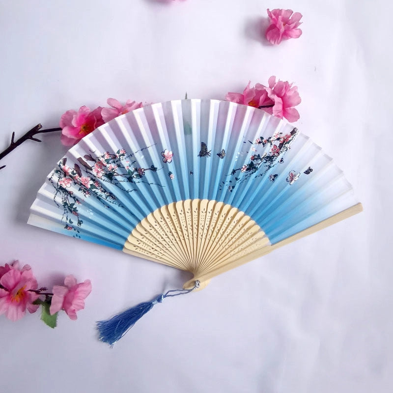 3 Pieces Ancient Style Folding Fan Female Classical Tassel Silk Fan Chinese Style Small Fan Portable Dance Craft National Fashion Fan Student Fan