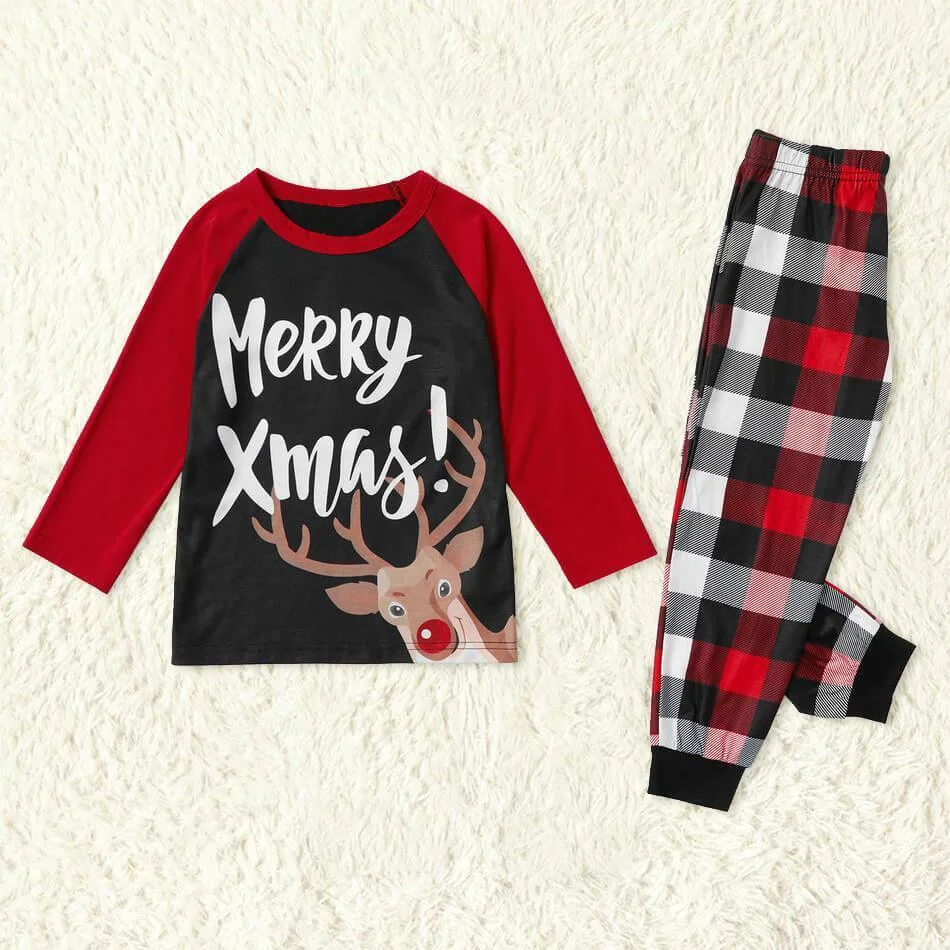 Merry Xmas Reindeer Print Family Matching Pajamas Sets