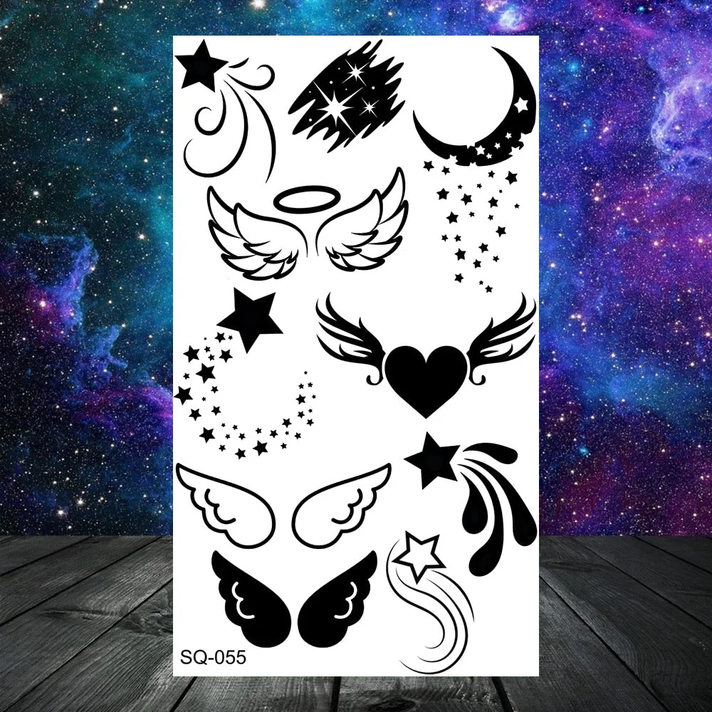 Astronaut Stars Moon Sun Temporary Tattoos For Women Kids Girl Butterfly Feather Letters Fake Tattoo Neck Arm Hands Small Tatoos
