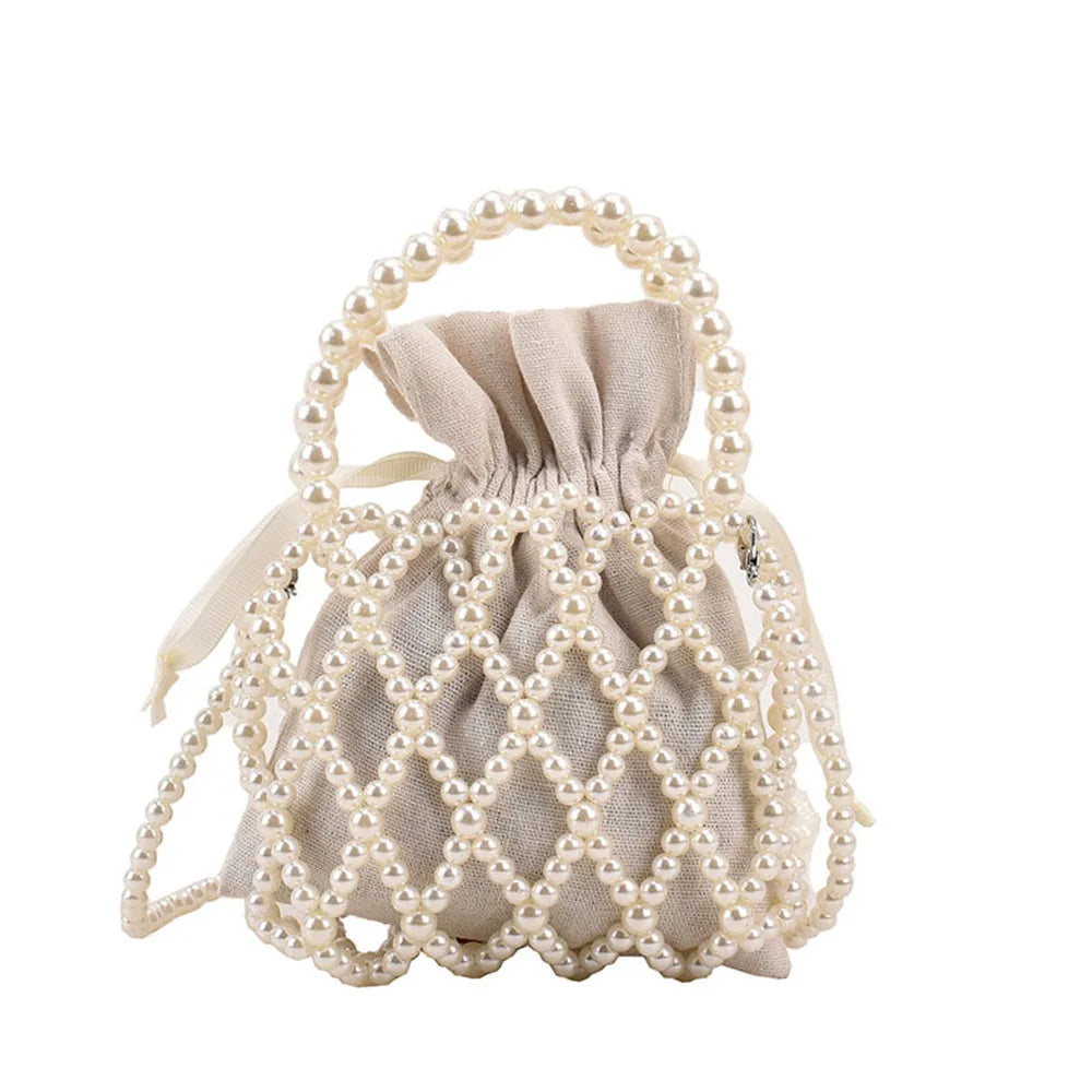 Back To School Llyge Mini Pearl Bag Women Bucket Tote Bag Pearl Woven Crossbody Hand Bags Coin Wallet Handbag Fashion Ladies Tote Shoulder Bags llyge