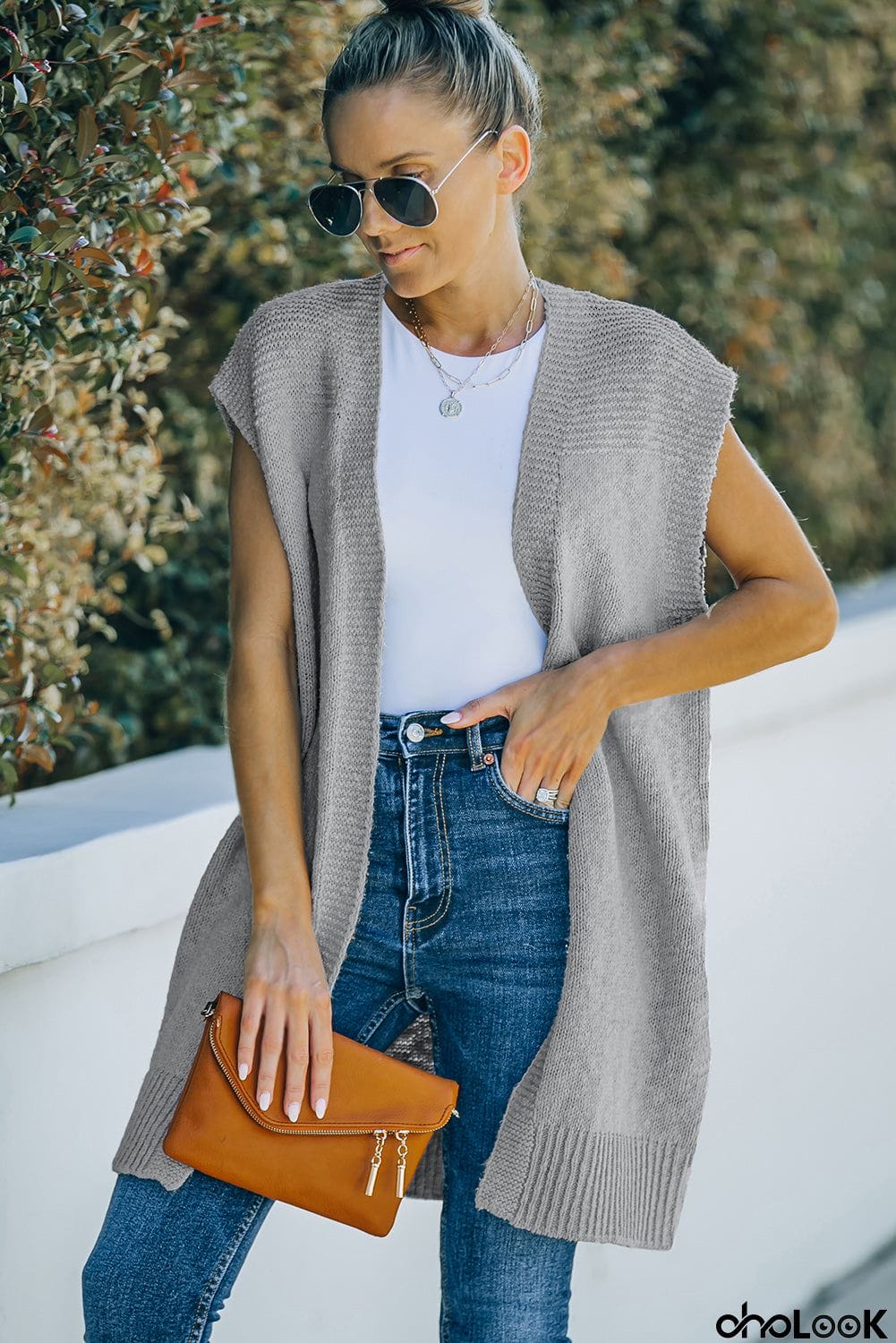 Basic Gray Vest Cardigan Sweater