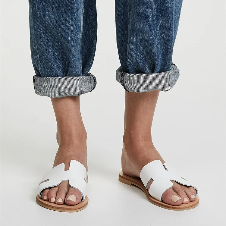 White Open Toe Comfy Flat Summer Slide Sandals Vdcoo