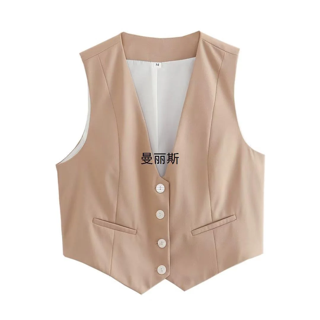 Nigikala Nigikala Women's Retro Solid Color Candy Color V-Neck Short Suit Vest / Horse Clip Cane