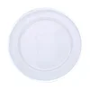 10 Pack | 12" Silver Rim Clear Heavy Duty Plastic Serving Trays, Disposable Charger Plates Tableware