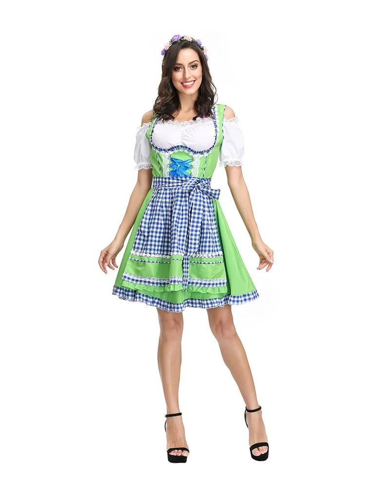 Oktoberfest Dirndl Dress Plaid Cosplay Costume