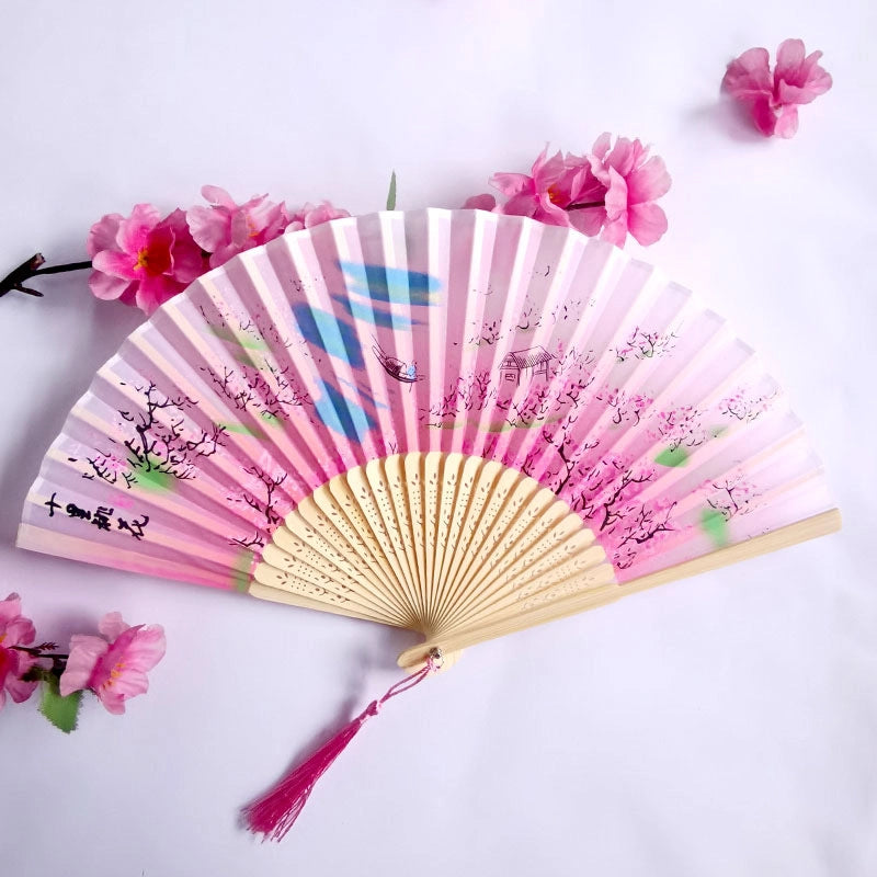 3 Pieces Ancient Style Folding Fan Female Classical Tassel Silk Fan Chinese Style Small Fan Portable Dance Craft National Fashion Fan Student Fan