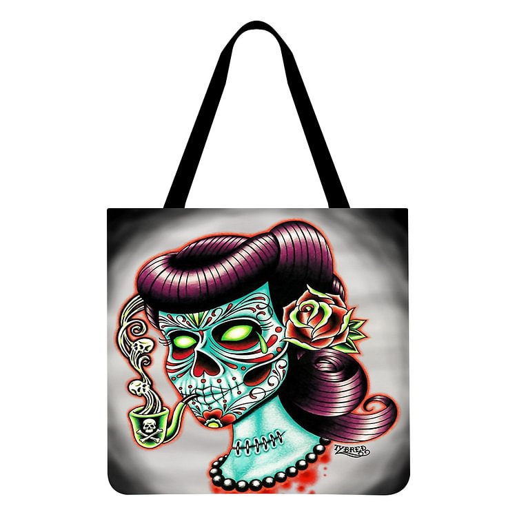 【ONLY 1pc Left】Linen Tote Bag - Candy Skull Girl