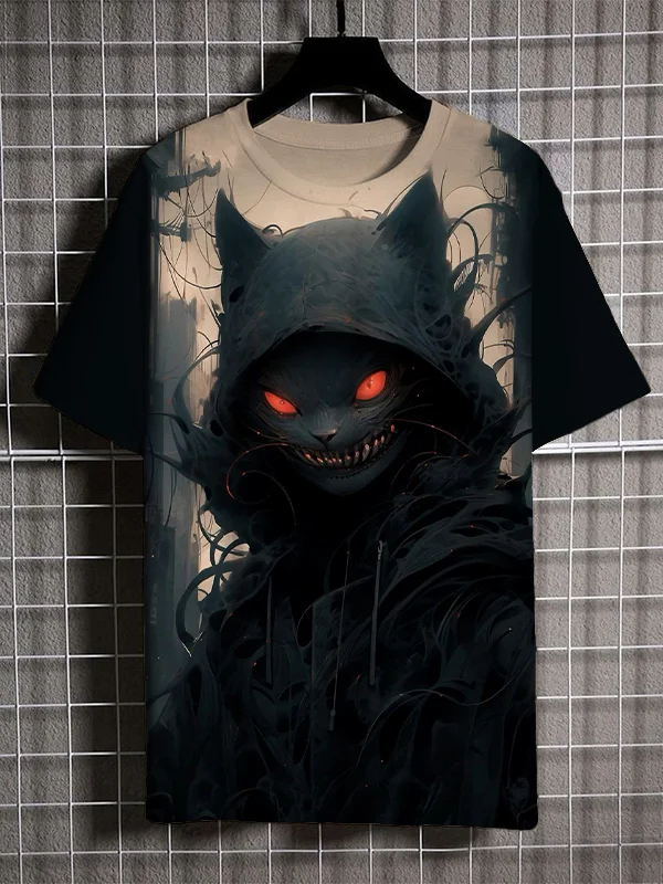 Men's Mystery Evil Black Cat Art Print Casual T-Shirt