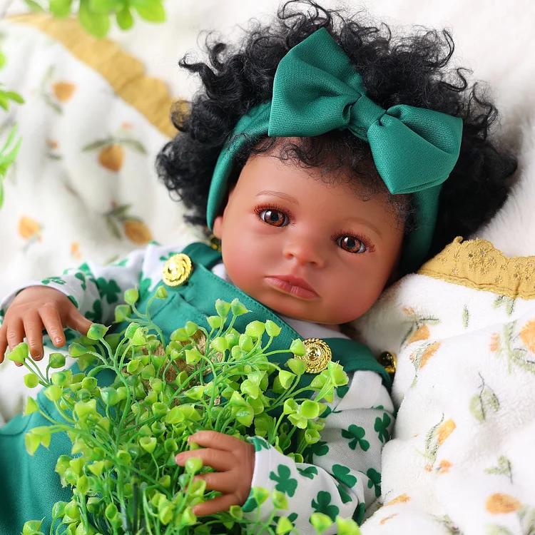 Babeside Laney 20" Sweet Black Reborn Girl in Shamrock Overalls &ndash; Spring Treasure