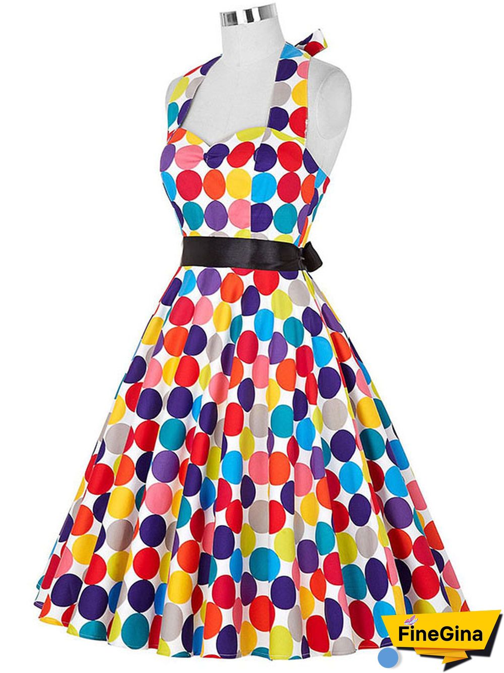 Sexy Halter Party Dress Retro Polka Dot Hepburn Vintage 50s 60s Pin Up Rockabilly Dresses Robe Elegant Midi Dress