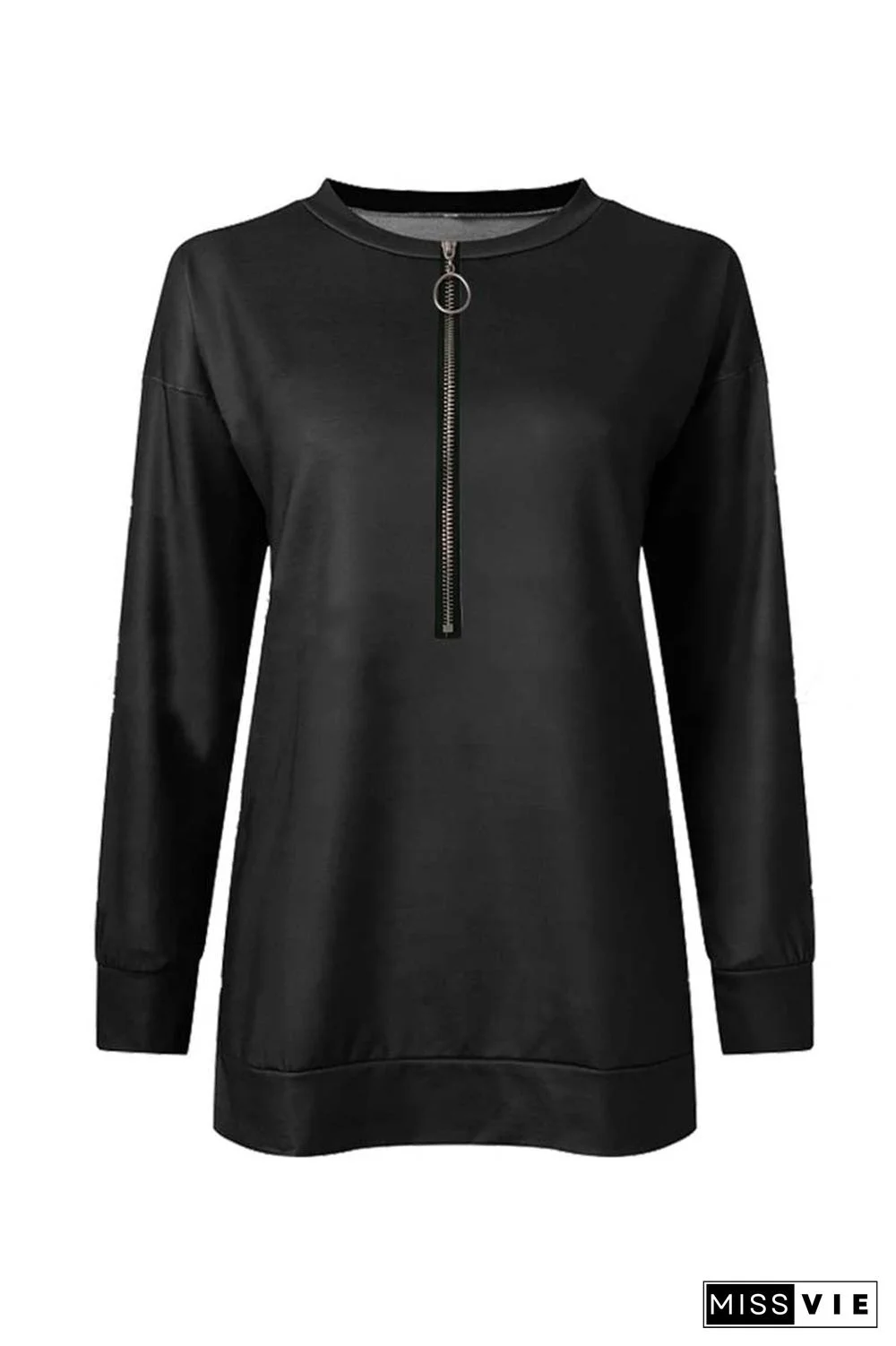 Casual Solid Split Joint Zipper Collar Tops(3 Colors)