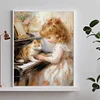 Piano chat fille-perceuse ronde peinture diamant-40*50cm