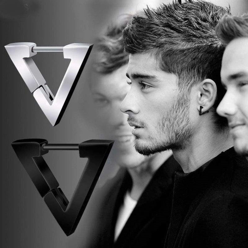 Zhenrong Wish New Men's And Women's Triangle Ear Buckle Earrings Creative Black Gold Plated Gun Color Geometric Earrings