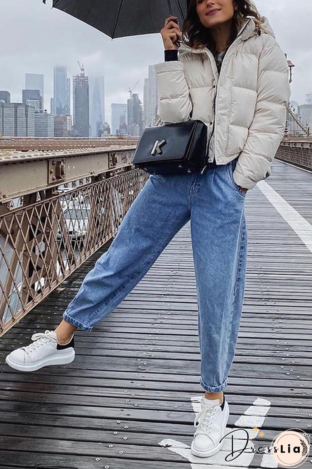 Zipper Button Hooded Coat