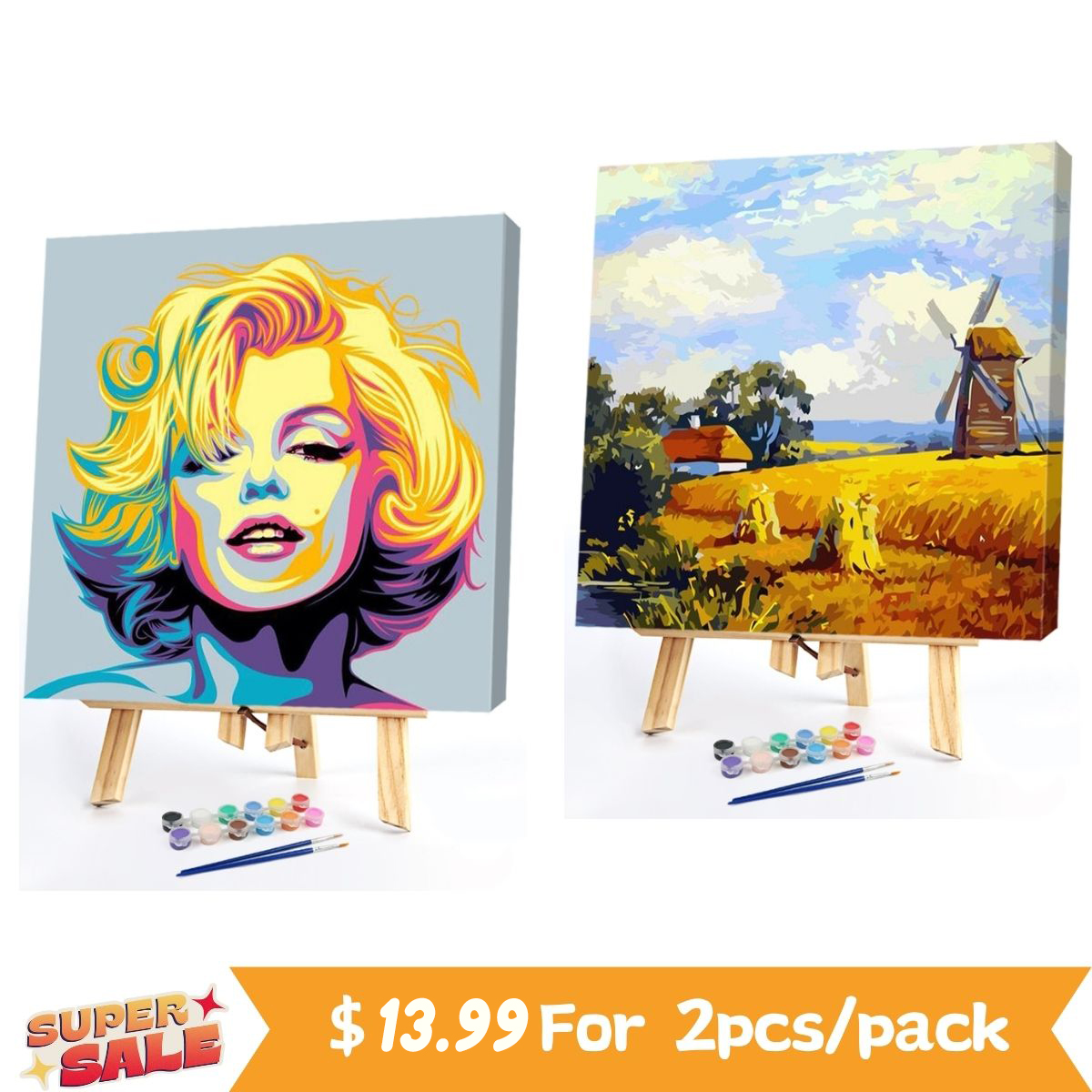 (2Pcs)Landscape/BeautyPaint by Numbers Acrylic Painting 20*20cm
