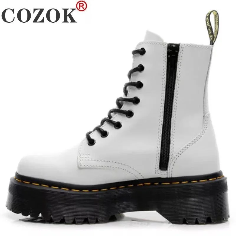 Platform Martens Boots Women Shoes 2021 New Black Leather Ankle Boots Women Punk Shoes Thick Bottom Motorcycle Boot De Mujer