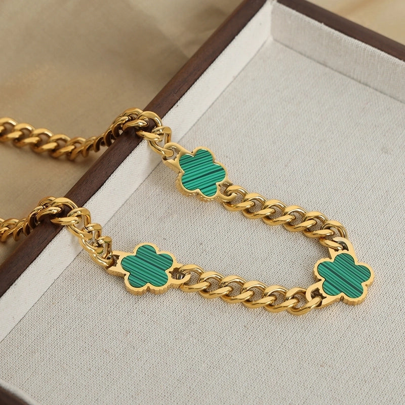 Casual Minimalist Flower Titanium Steel Acrylic Turquoise Shell 18K Gold Plated Plating Inlay Bracelets Necklace