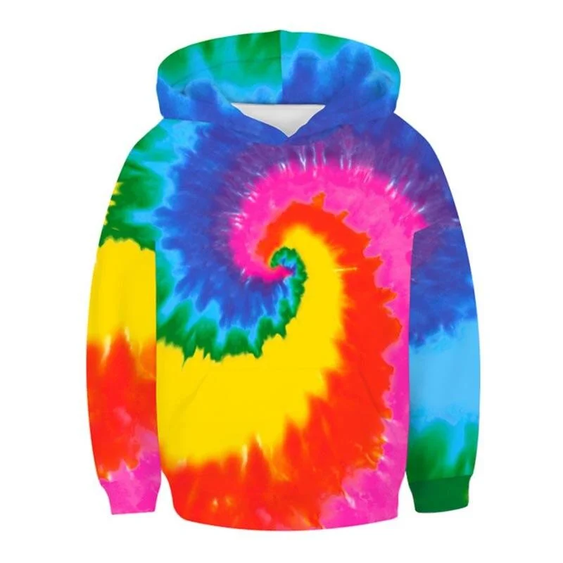 Children Hooded Sweater Festival Color Pattern Clothes Boy Trend Fashion Pullover Girl Tie-Dye Effect Top Coat Kid Casual Jacket