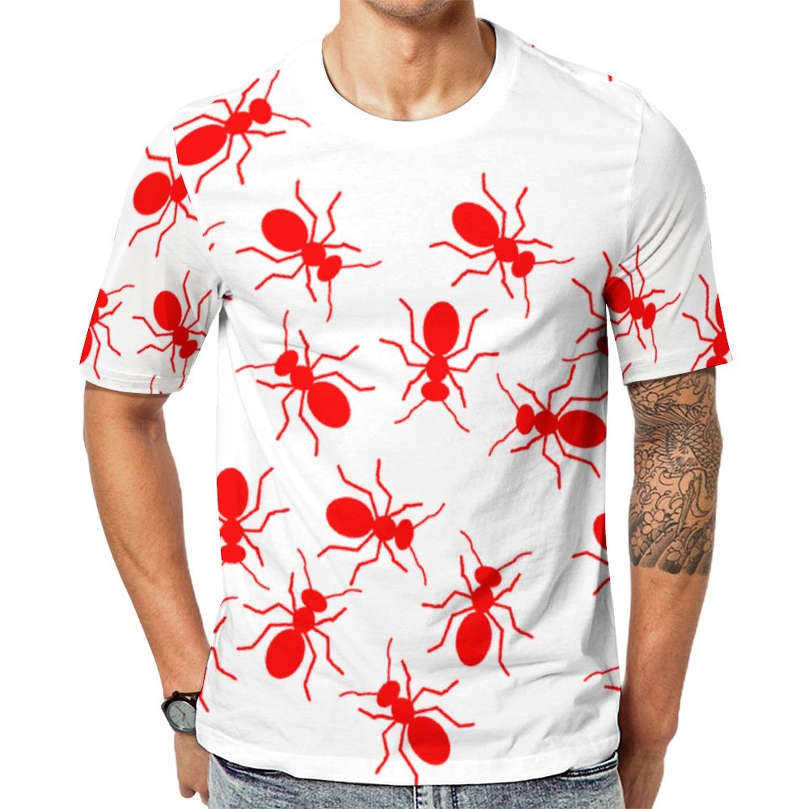 Funny Red Ants On White Short Sleeve Print Unisex Tshirt Summer Casual Tees for Men and Women Coolcoshirts