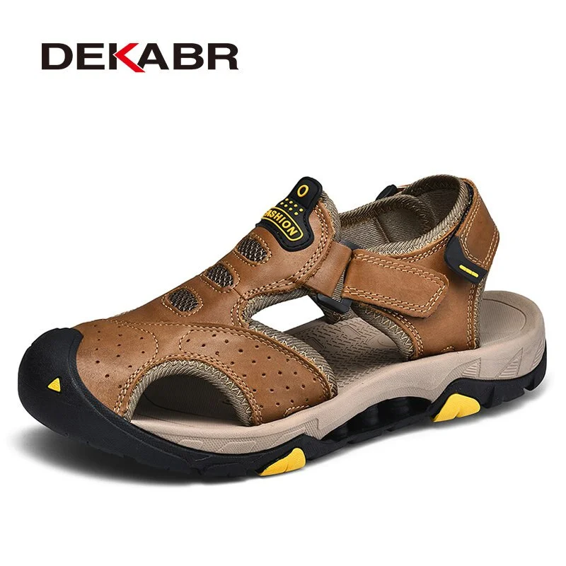 DEKABR Men's Soft Beach Shoes Summer Men Outdoor  Genuine Leather Sandals Walking Breathable Slippers Lightweight Outside Shoes