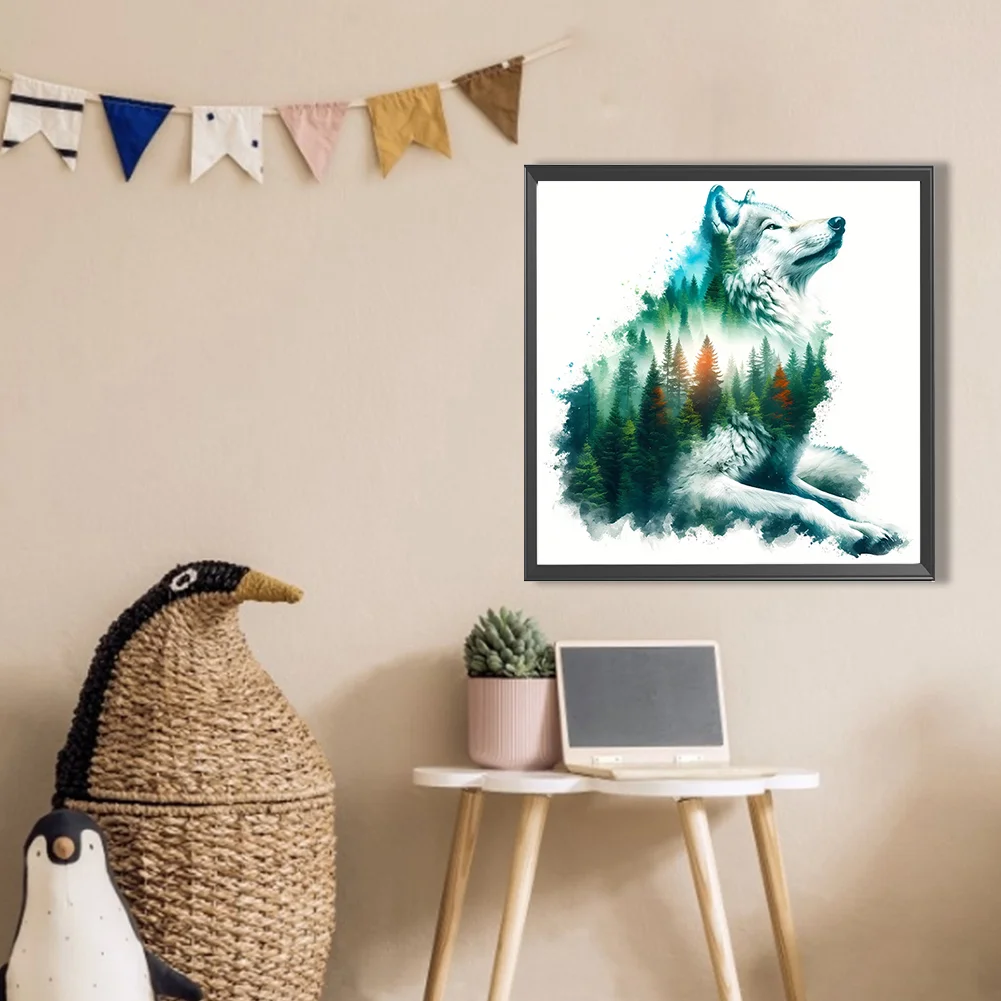 Partial AB Diamond Painting - Full Round Drill - Wolf Silhouette(Canvas|45*45cm)