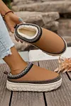 Women's Contrast Stitch Detail Faux Suede Plush Winter Clog Slippers