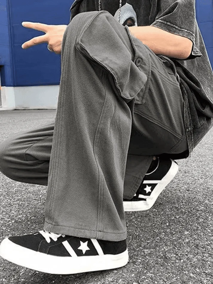 Brownm Men's Strap Detail Pocket Loose Cargo Pants