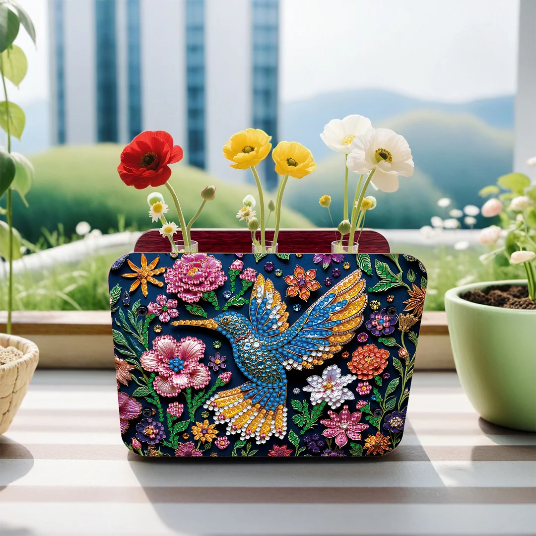 Hummingbird DIY Flower Vase Wooden Double Sided Desktop Diamond Art Kit Decor
