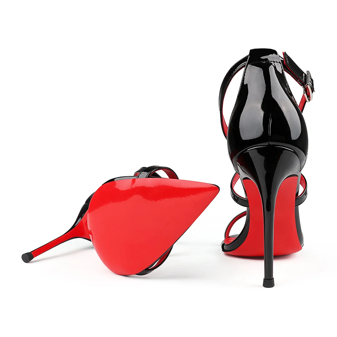 100mm Red Lined Thin Cross Strap Pointed Toe High Heels Red Bottom Party Sandals-MERUMOTE