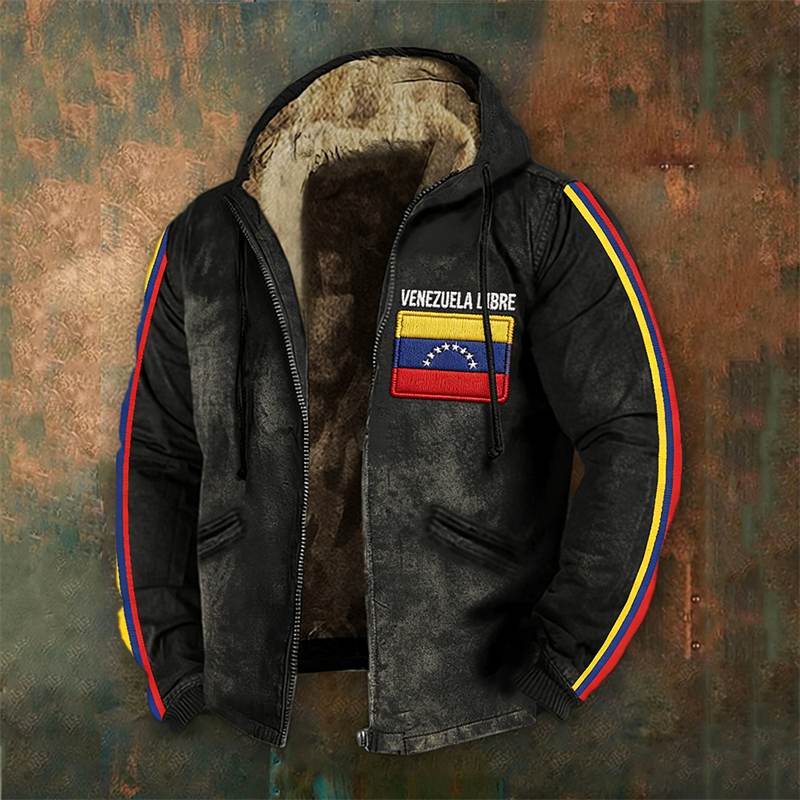 Men's Venezuela Libre Flag Washed Cozy Full Zip Hoodie artswardrobe