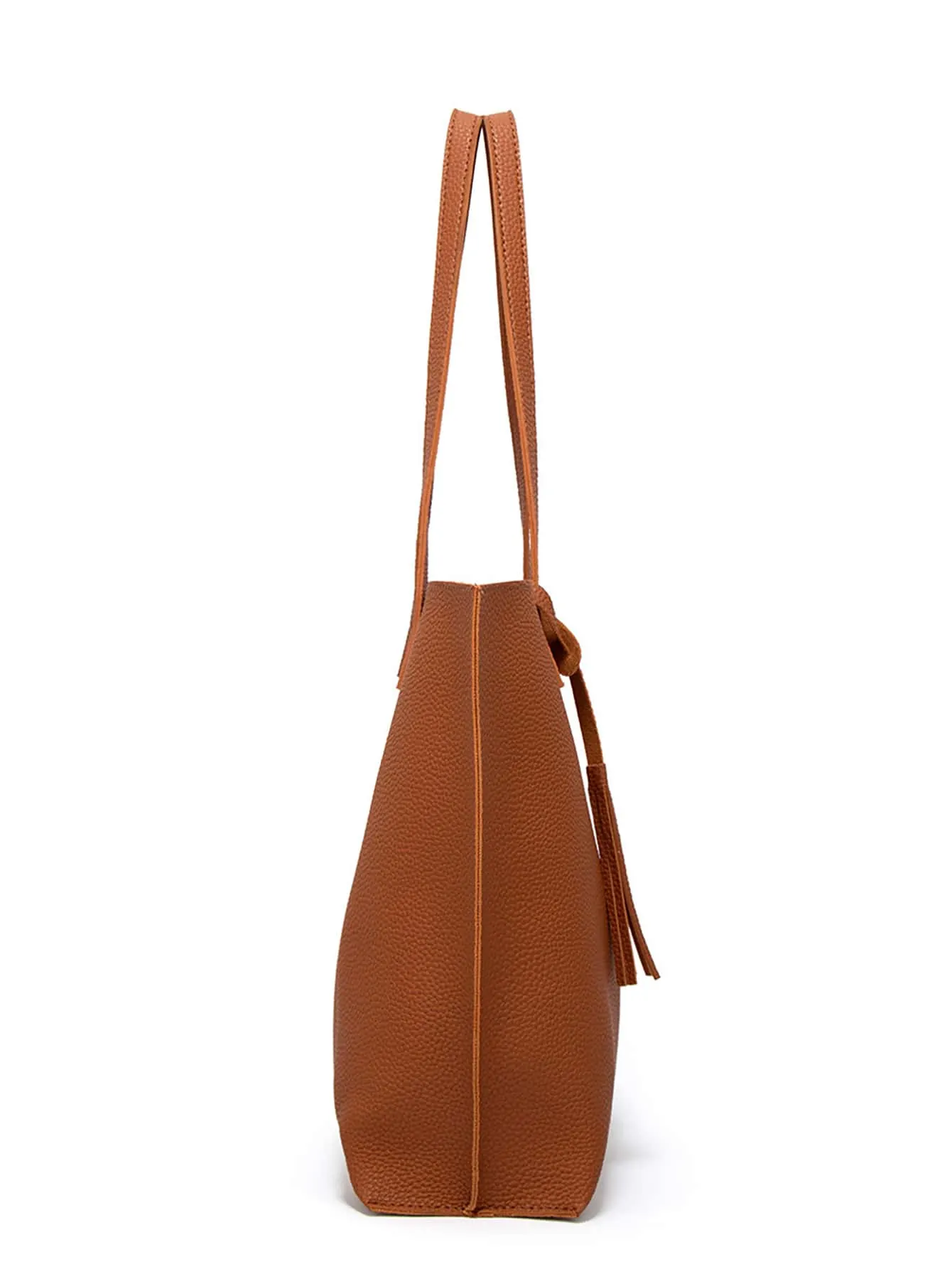 Pebble-embossed fringed shoulder tote bag