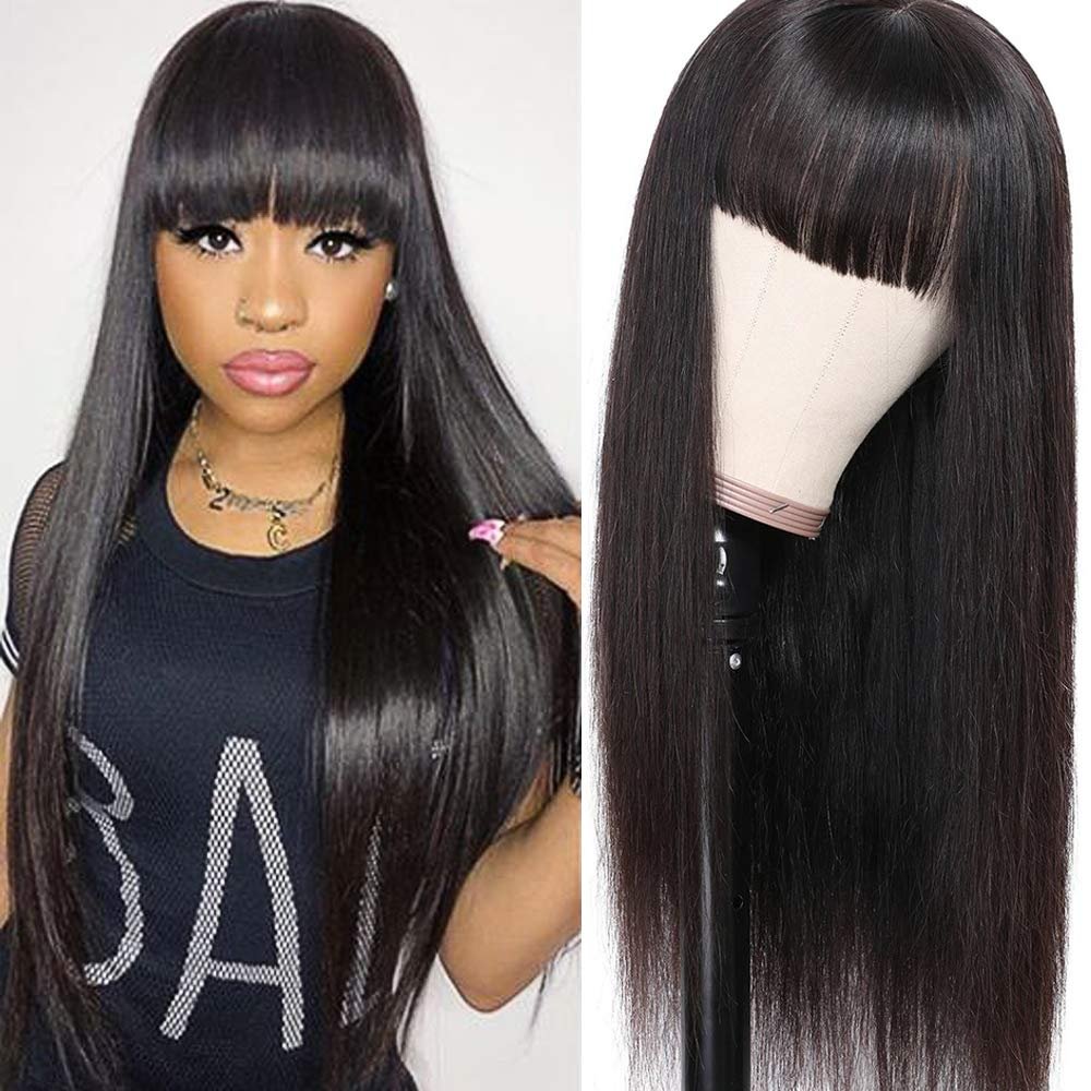 Long Hair Straight Wigs with Bangs for Black Women 150% Density
