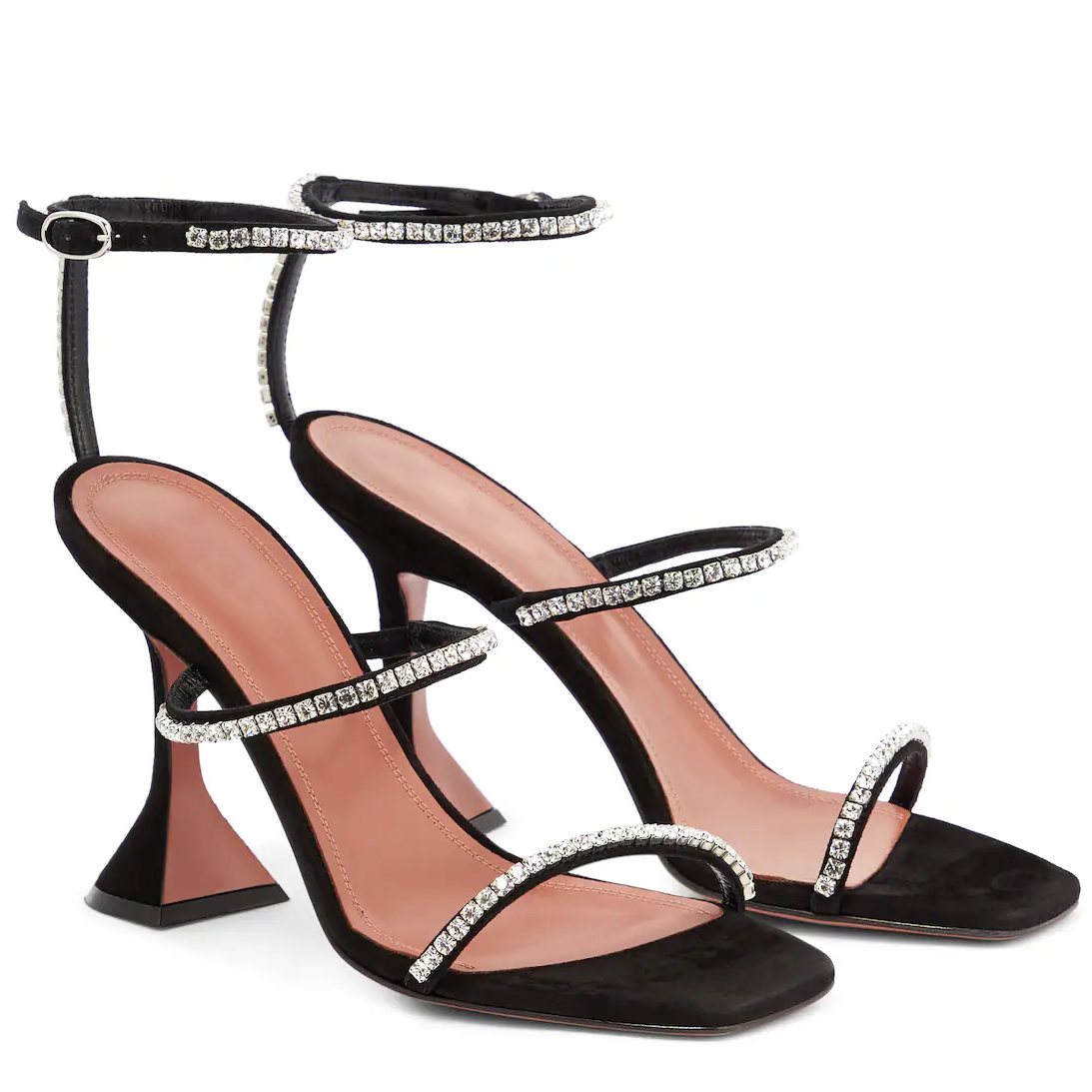 95mm Heeled Sandals for Women Square Toe Two Strap Party Wedding Matte Heels