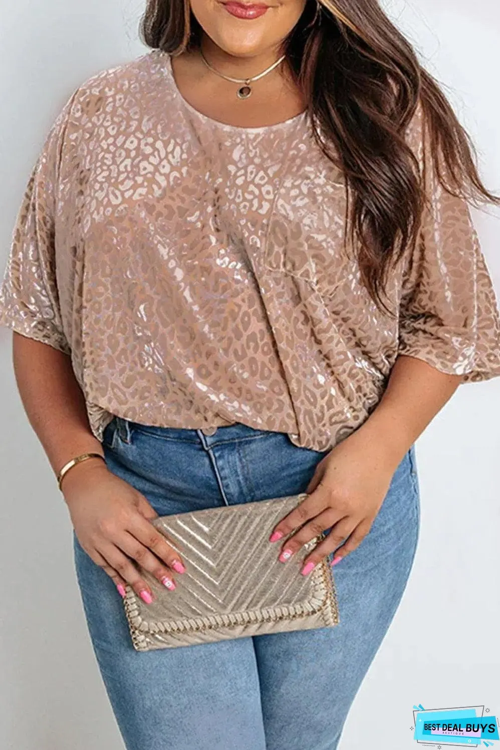 Khaki Leopard Print Plus Size T-shirt
