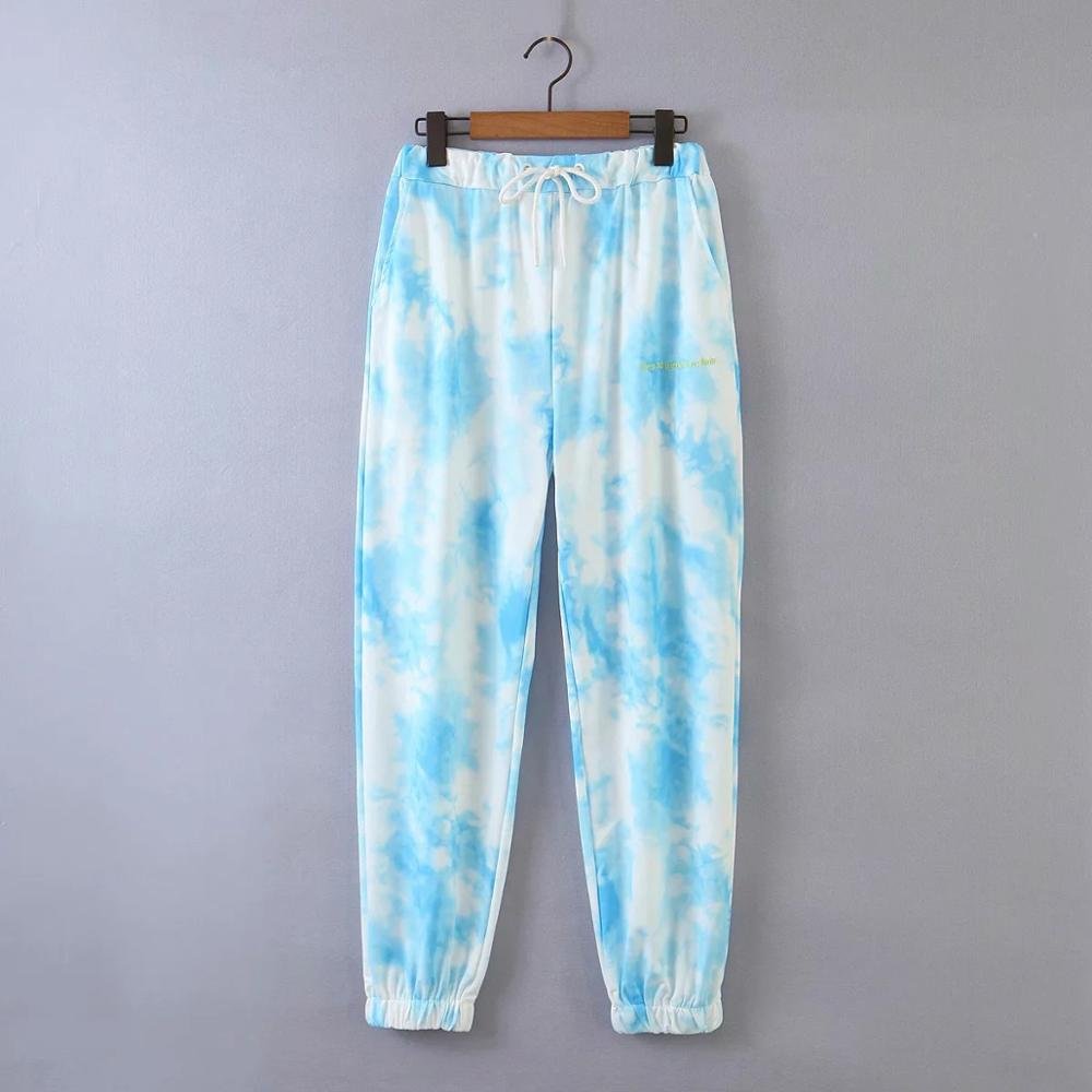 Women Tie Dye Printing Knitting Sports Pants 2020 New Female Letter Embroidery Loose Trousers P1789