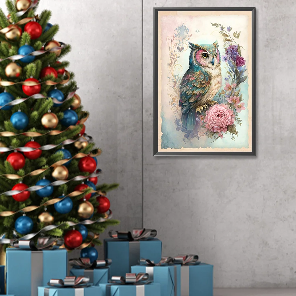 Diamond Painting - Full Round Drill - Flower Owl(Canvas|40*60cm)