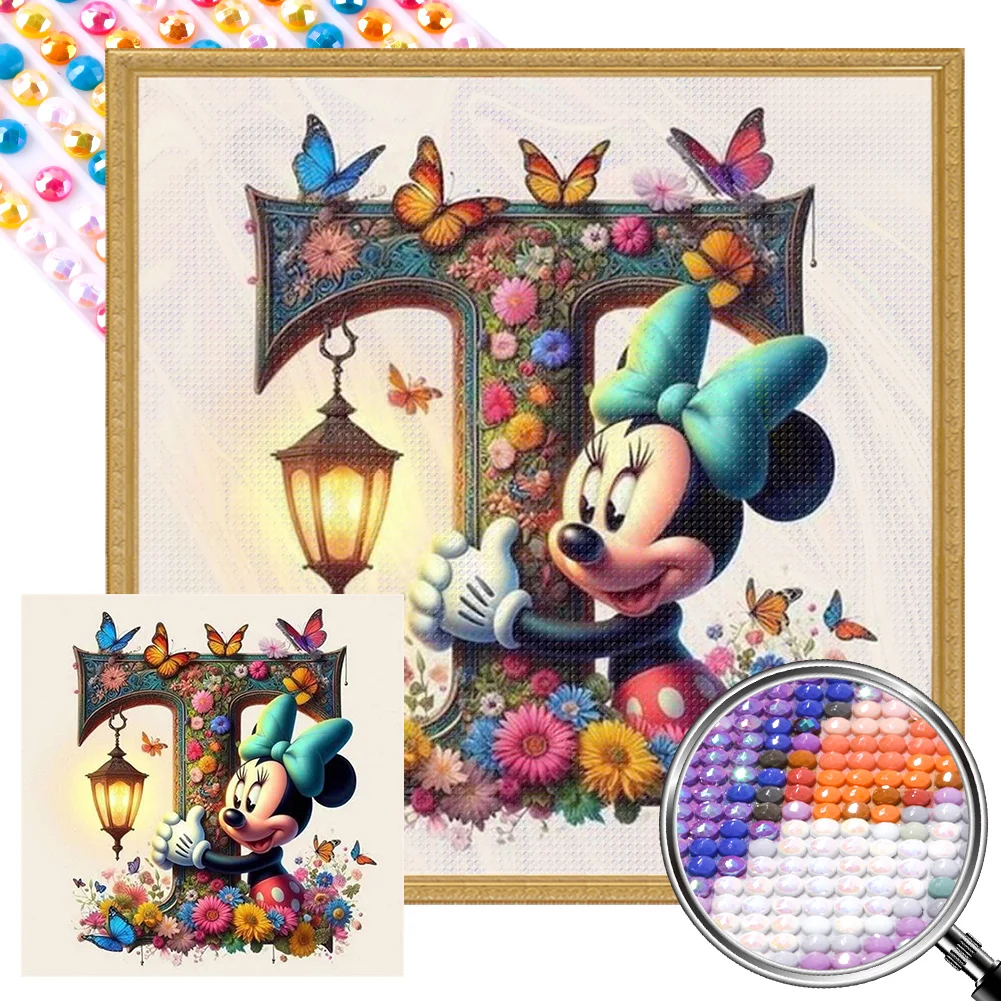 Partial AB Diamond Painting - Full Round Drill - Mickey Minnie Letters(Canvas|35*35cm)