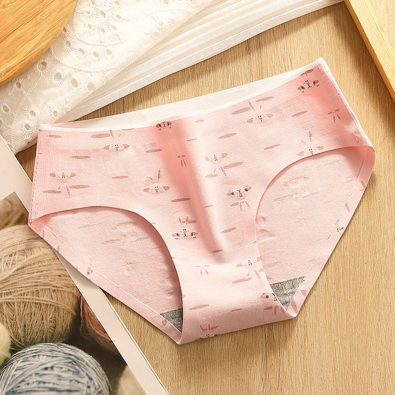 Women Cotton Underwear Panties Sexy Traceless Briefs Mid Waist Printing Panties Ladies Solid Color Underpants Cute Girl Lingerie