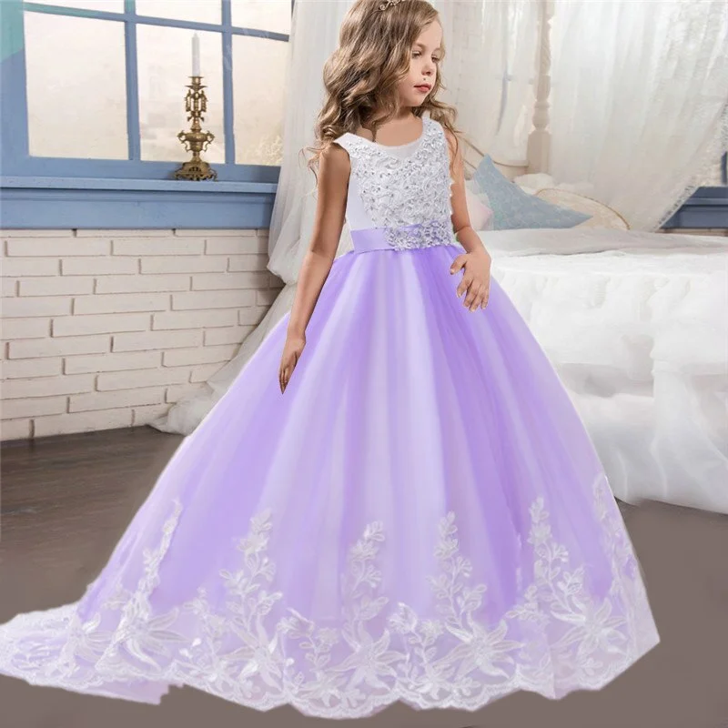 Pink Bridesmaid Princess Dress for Flowers Lace Girl Wedding Dress Girls Tulle Fuffy Party Formal Princess Dress Vestidos 8 14Y
